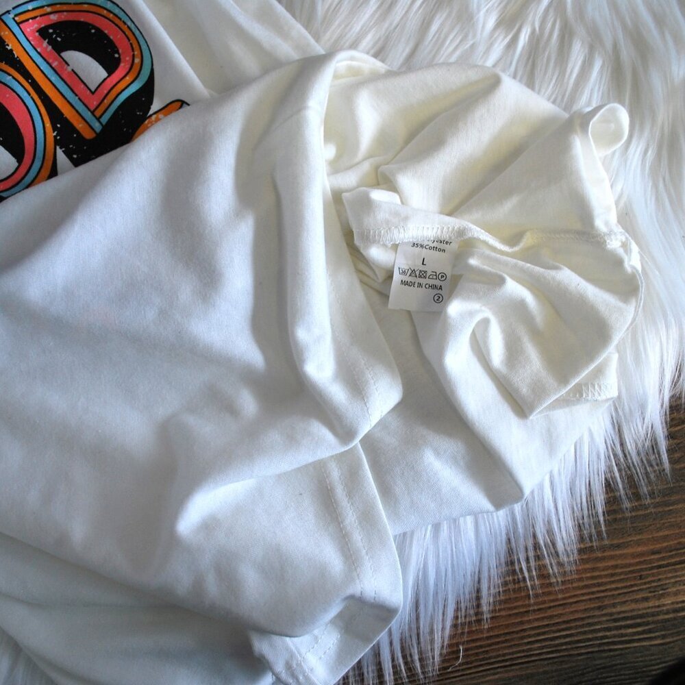 Women's L "Here for a Good Time" Tee Black White Tshirt - Picture 7 of 7